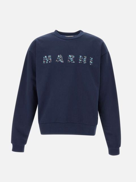 Marni Blue Organic Cotton Sweatshirt With Floral Logo