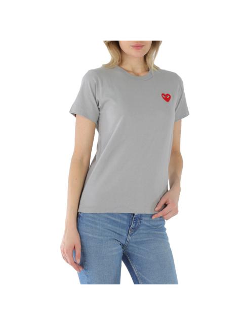 Comme Des Garçons Comme Des Garcons Ladies Heart Embroidered Cotton Jersey T-shirt In Grey