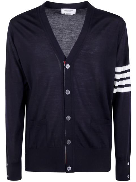Thom Browne Classic V Neck Cardigan In Fine Merino Wool With 4 Bar Str