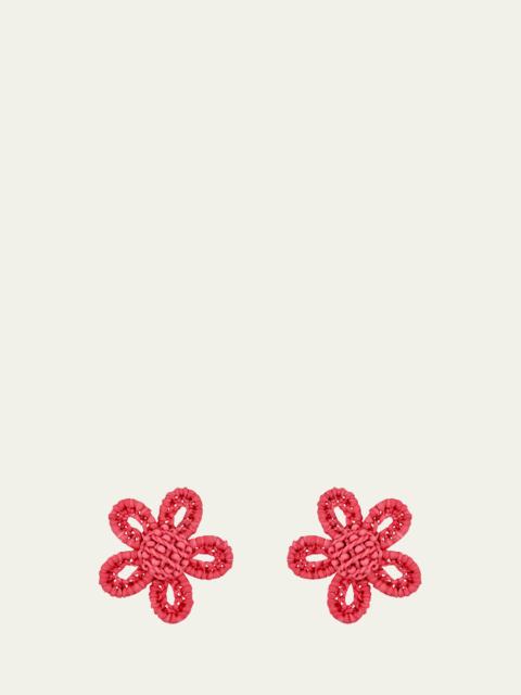 Oscar de la Renta Small Woven Raffia Flower Earrings
