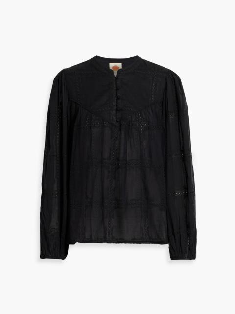 FARM RIO Embroidered cotton-voile top