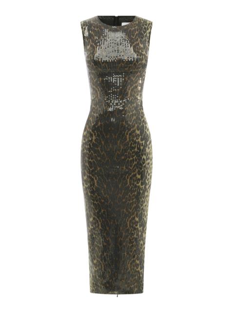 ALEX PERRY Sequined Leopard Midi Dress animal