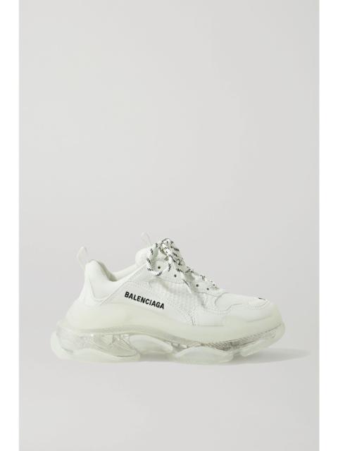 BALENCIAGA Triple S Clear Sole logo-embroidered leather, nubuck and mesh sneakers White