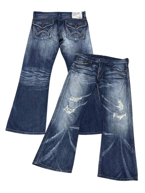 Kapital Edwin 503 Blue Trip Distressed Ripped Flare Jeans Y2K Japan