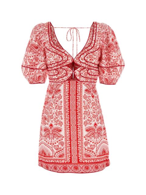 FARM RIO Embroidered linen blend mini dress