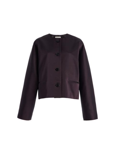 STAUD Liz Cropped Satin Coat brown