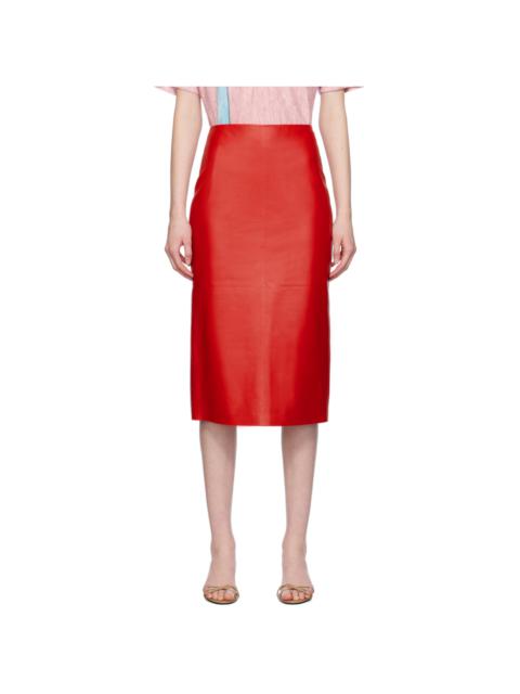 The Row Red Bartellette Leather Midi Skirt