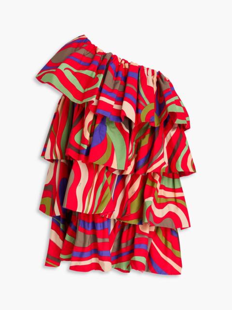 PUCCI One-shoulder tiered printed cotton-poplin mini dress