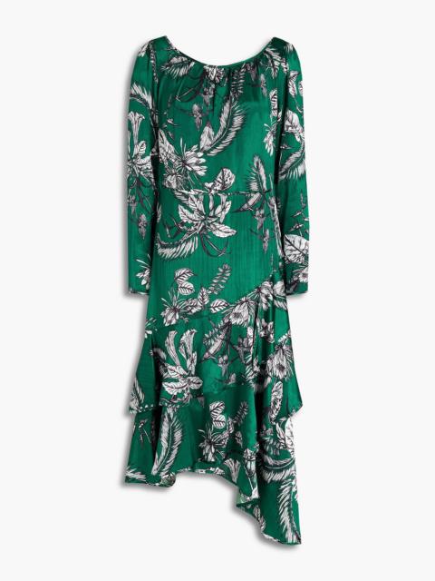 Other Designers Asymmetric printed satin midi dress