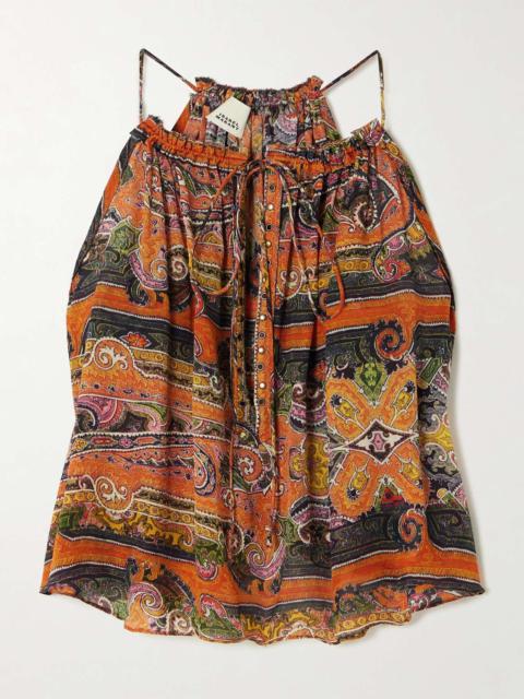 Marilou embellished paisley-print silk-voile camisole Orange