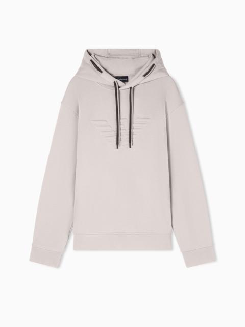 EMPORIO ARMANI LOOSE-FIT HOODED SWEATSHIRT IN FRENCH TERRY JERSEY WITH A DOMED EAGLE