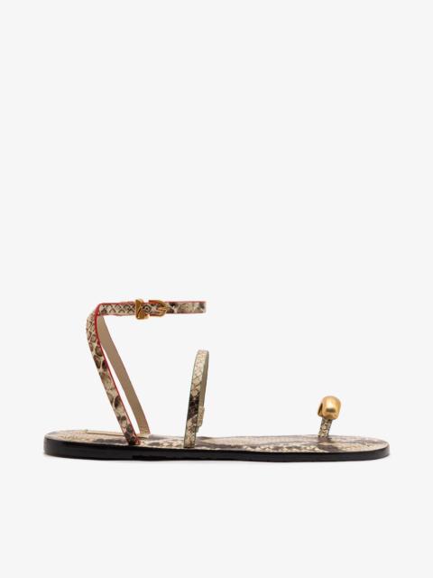 Larroudé Biarritz Flat Sandal In Neutral Snake Leather