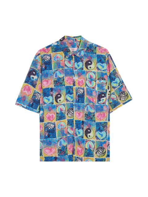 Martine Rose Martine Rose Blue Hearts Boxy Button-Up Shirt at Nordstrom