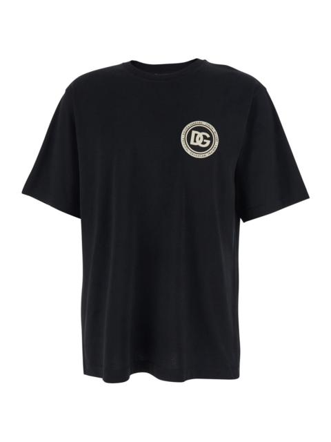Dolce & Gabbana Dolce & Gabbana Men Black Crewneck T-Shirt With Logo Embroidery On The Front In Cotton Man