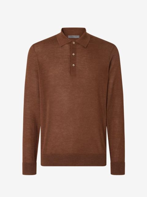 CORNELIANI Brown ultra fine silk and cashmere button-up polo shirt