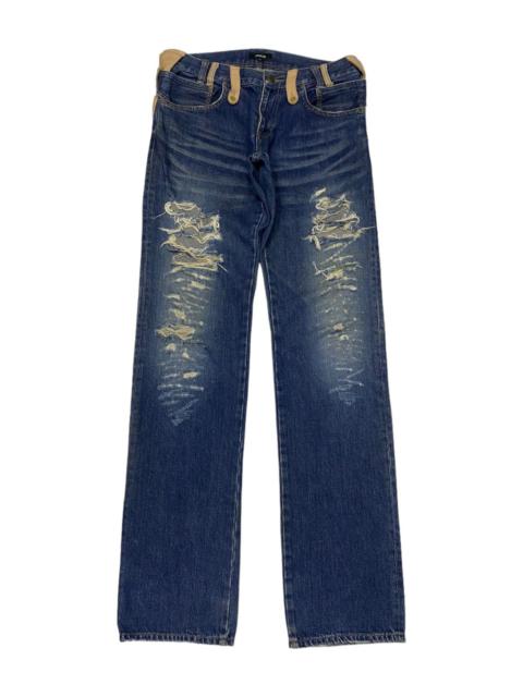 Other Designers Archival Clothing - 🔥RARE PRIGS DISTRESSED DENIM LEATHER WAIST PART JEANS