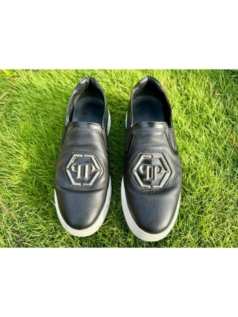 Authentic Philipp Plein Hexagon Logo Leather Slip On