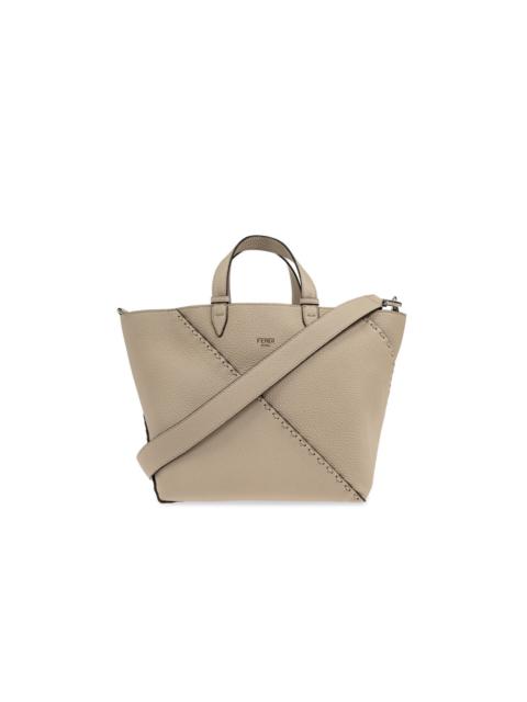 FENDI FENDI Selleria Diagonal Small $3100 White Leather Tote Bag N