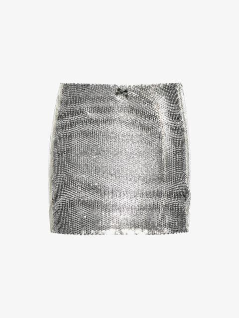 Bow-embellished fully-lined sequin mini skirt