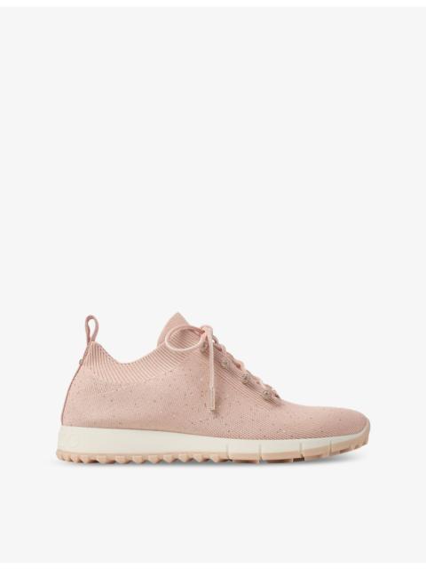 JIMMY CHOO Veles faux sequin-embellished low-top knitted trainers