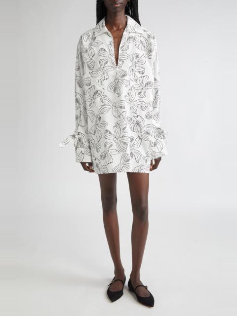 Max Mara Max Mara Sansa Bow Print Long Sleeve Cotton Poplin Minidress in White at Nordstrom