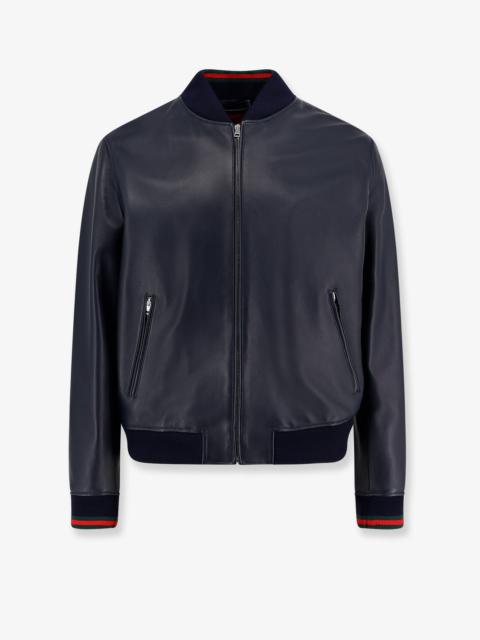 Gucci Men Leather Jacket Witth Web Details