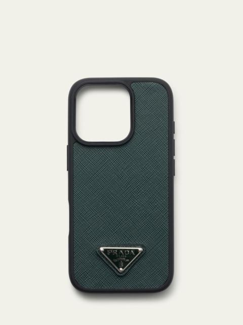 Prada Men's iPhone 16 Pro Leather Triangle Logo Case