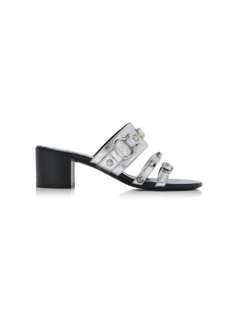 BALENCIAGA City Metallic Leather Sandals silver