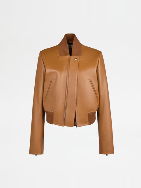 Tod's BOMBER JACKET IN LEATHER - BROWN