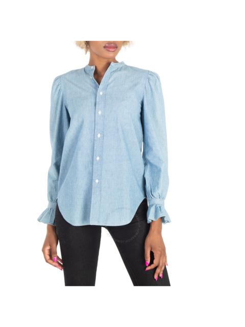 Other Designers Polo Ralph Lauren Puff-Sleeve Frill-Trimmed Denim Shirt