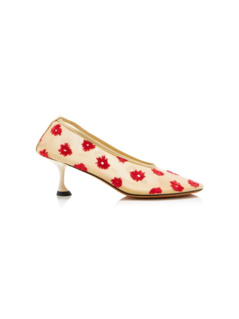 Proenza Schouler Tee Embroidered Stretch-Mesh Pumps red