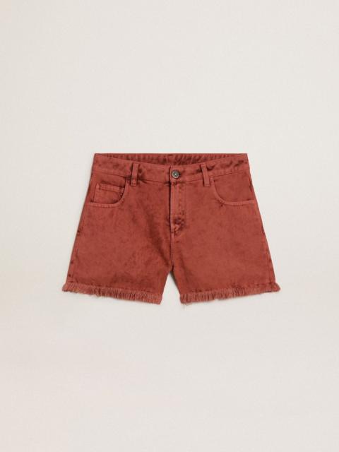 Golden Goose Women's shorts in brick-red denim with Golden Mediterraneo embroidery
