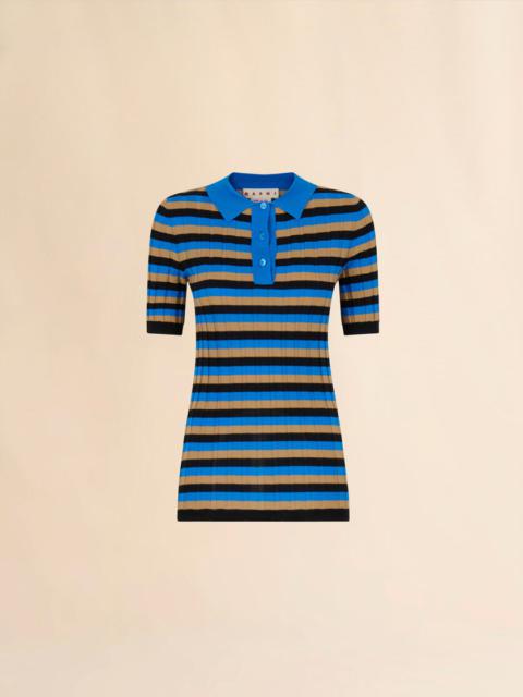 Marni BROWN AND BLUE STRIPED WOOL POLO SHIRT