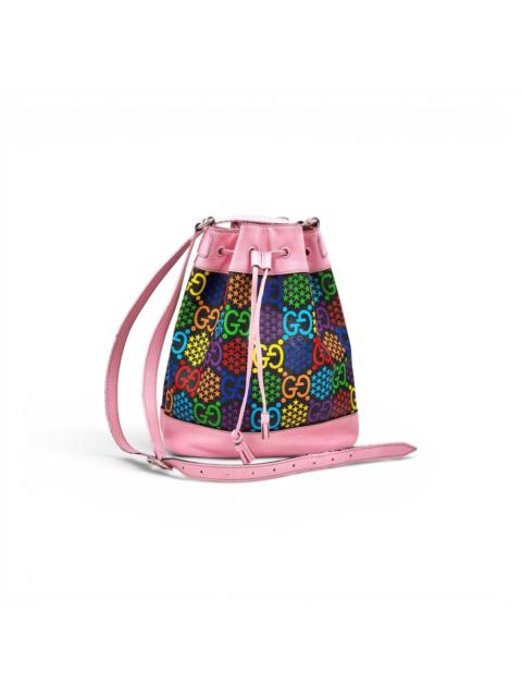 GUCCI GG Psychedelic Pink Leather Multicolor Canvas Bucket Bag