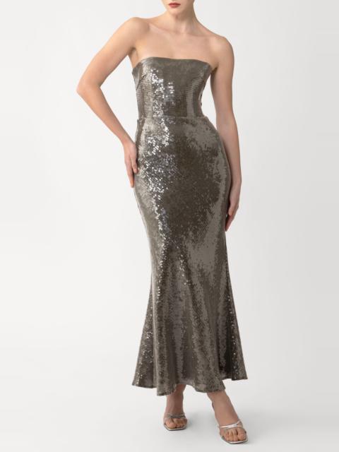 SAU LEE SAU LEE Ciara Sequin Strapless Mermaid Gown in Smokey Olive at Nordstrom