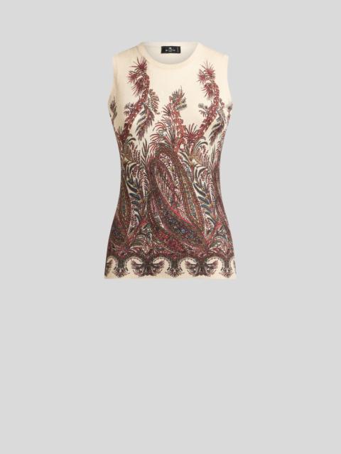 Etro SILK AND CASHMERE TOP WITH PLACED PRINT