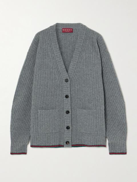 GUCCI Striped Ribbed Wool Cardigan