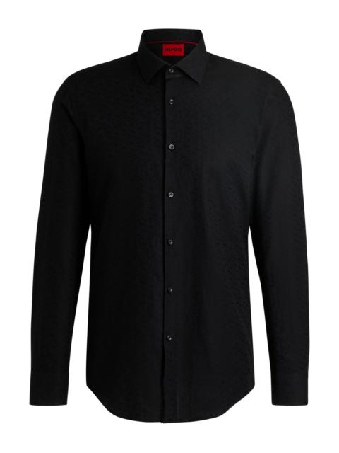 HUGO SLIM-FIT SHIRT IN COTTON-LINEN JACQUARD