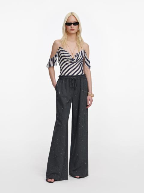 self-portrait Grey Rhinestone Pinstripe Trousers