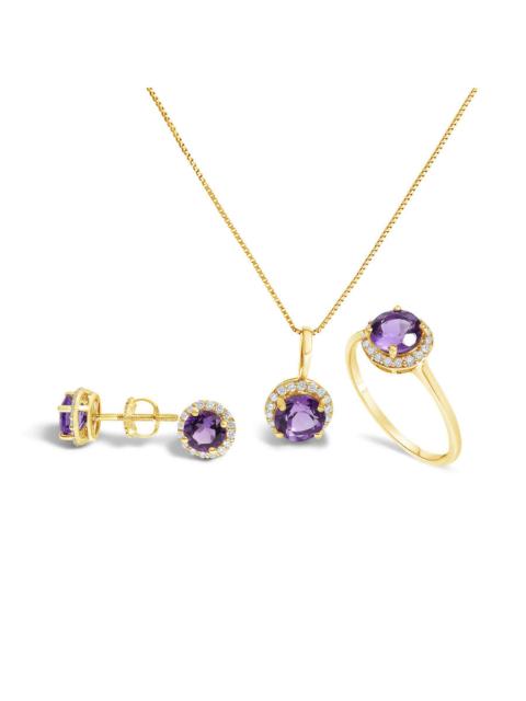 Other Designers Haus of Brilliance 10K Yellow Gold Purple Amethyst and 3/8 Cttw Diamond Halo Jewelry Set