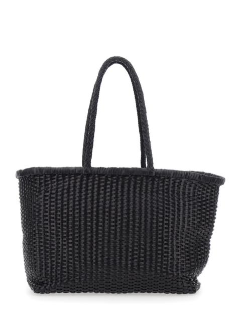 DRAGON DIFFUSION Dragon Diffusion Women Black Handbag With Interwoven Design And Two Top Handles In Leather Woman