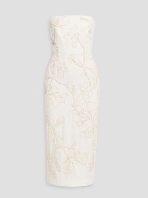 VERONICA BEARD Netia strapless embroidered linen-blend twill midi dress