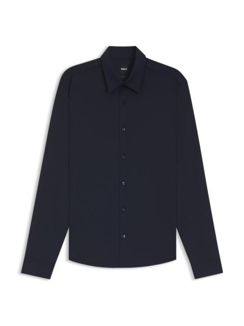 BOSS PERFORMANCE-STRETCH SLIM-FIT SHIRT IN STRUCTURED JERSEY