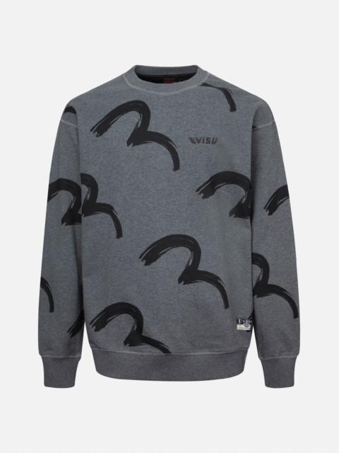 EVISU ALLOVER BRUSHSTROKE SEAGULL AND LOGO PRINT RELAX FIT SWEATSHIRT