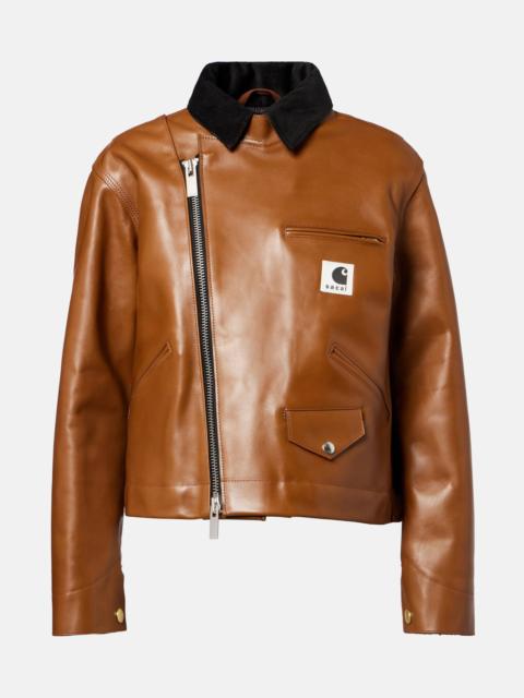 sacai x Carhatt asymmetric leather jacket