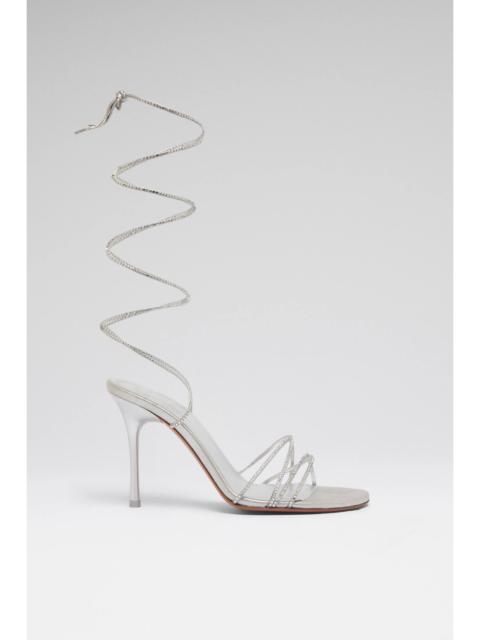 Amina Muaddi LORI CRYSTAL LACE UP 95 SILVER SUEDE AND WHITE CRYSTALS