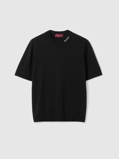 GUCCI Silk cotton T-shirt with Gucci intarsia