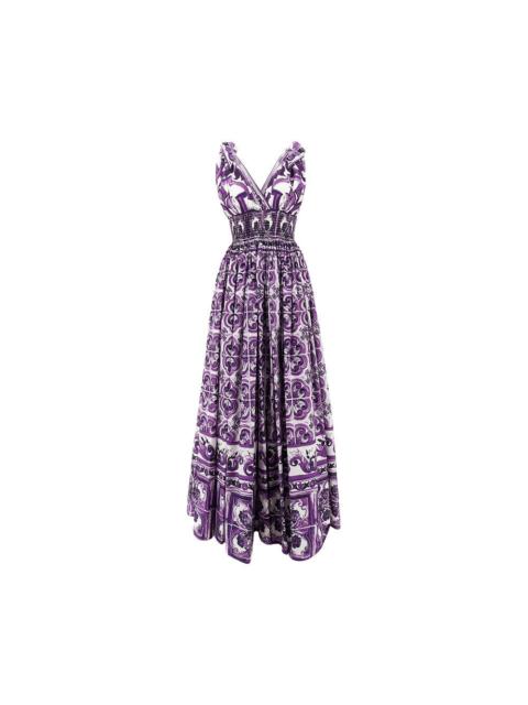 Dolce & Gabbana MAJOLICA PRINT POPLIN LONG DRESS