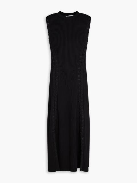 SIMKHAI Lorena lace-up ribbed-knit midi dress