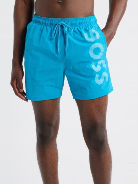 BOSS BOSS Octopus Swim Trunks in Turquoise Blue at Nordstrom